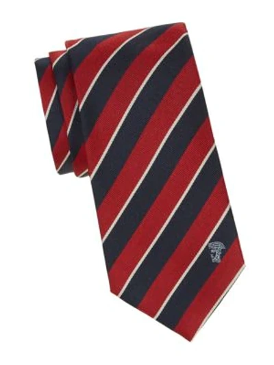 Shop Versace Men's Stripe Silk Tie In Navy Red