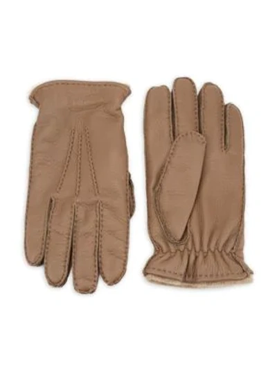 Shop Saks Fifth Avenue Collection Cashmere-lined Deerskin Gloves In Taupe