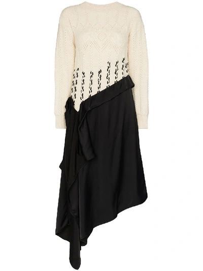 Shop Loewe Contrast Knit Asymmetric Dress In White
