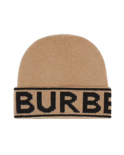 Shop Burberry Logo Knit Cashmere Beanie Hat In Archive Beige