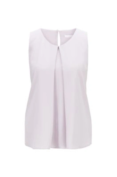 Shop Hugo Boss - Lightweight Sleeveless Top In Crinkle Crepe With Pleated Front - Light Purple