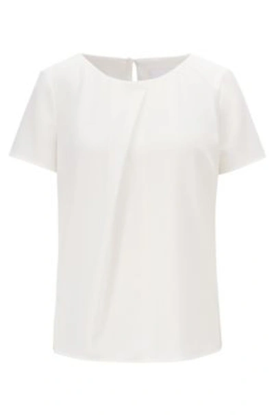 Shop Hugo Boss - Short Sleeved Top In Crinkle Crepe With Pleated Front - Natural