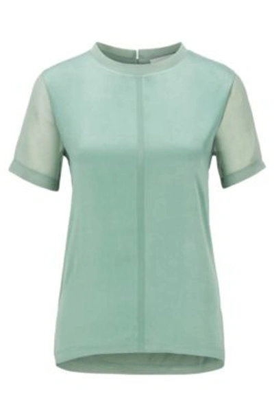 Shop Hugo Boss - Regular Fit Jersey Top With Stretch Silk Front - Light Green