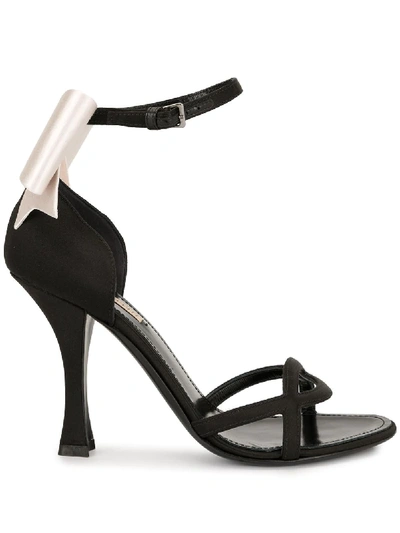 Shop Fabrizio Viti Satin Bow Sandals In Black