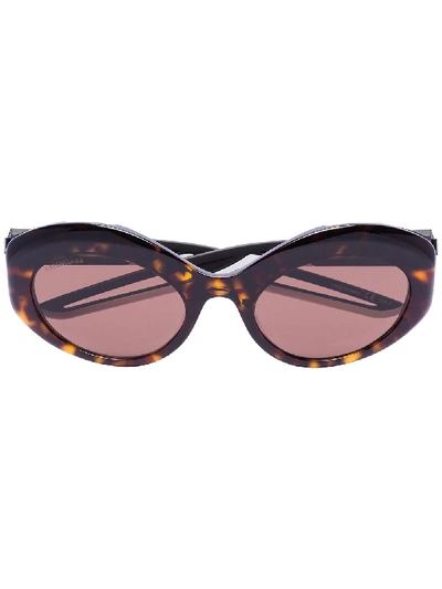 Shop Balenciaga Tortoiseshell-effect Frame Oval Sunglasses In Brown