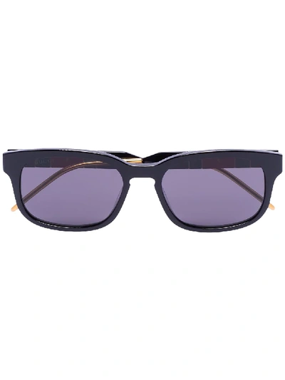 Shop Gucci Web Stripe Square Sunglasses In Black