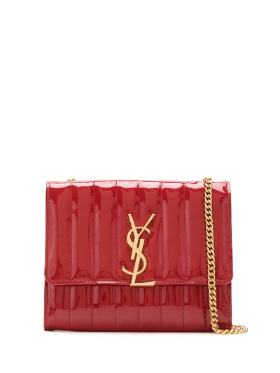 Shop Saint Laurent Chain Leather Shoulder Bag In Red