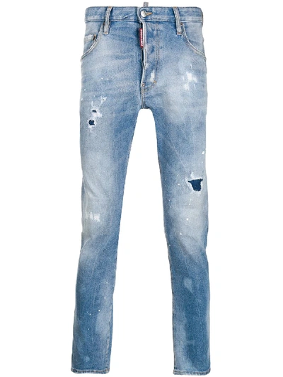 Shop Dsquared2 Patch Detailed Stonewashed Jeans In Blue