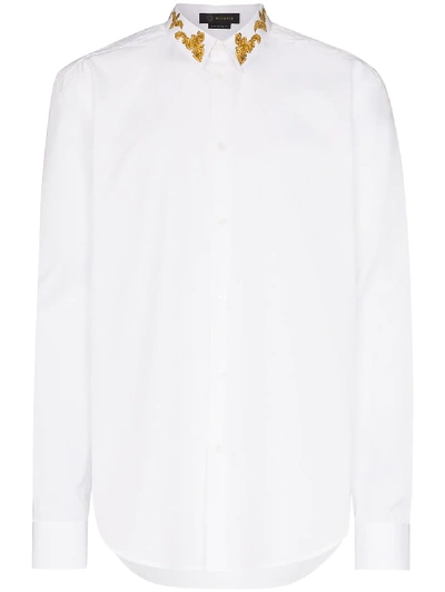 Shop Versace Baroque Detail Collar Shirt In White