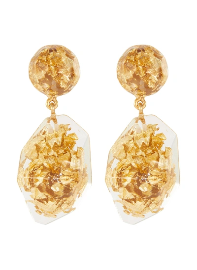 Shop Oscar De La Renta Gold Flake Nugget Clear Drop Earrings In Metallic