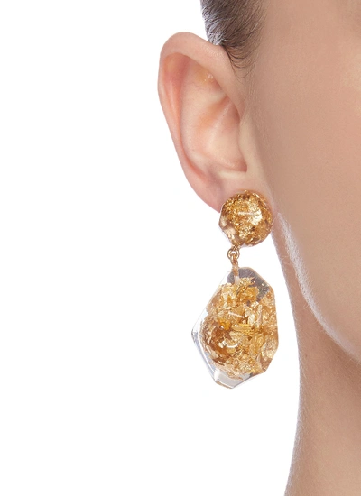 Shop Oscar De La Renta Gold Flake Nugget Clear Drop Earrings In Metallic