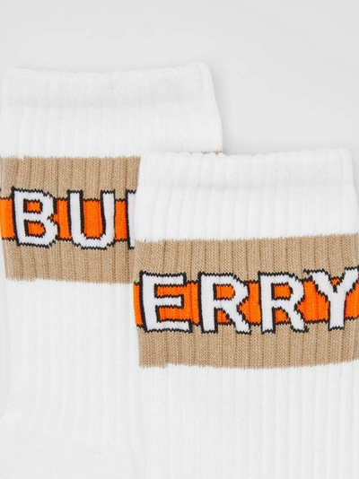 Shop Burberry Logo Intarsia Cotton Blend Socks In White