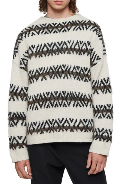 Shop Allsaints Orvik Fair Isle Wool Blend Sweater In Ecru/ Black