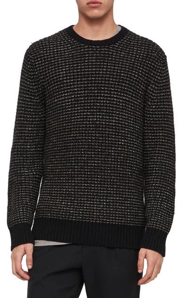 Shop Allsaints Larkk Wool Blend Crewneck Sweater In Black/ Khaki Brown