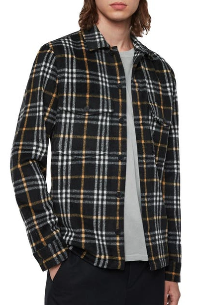 Shop Allsaints Berthold Slim Fit Plaid Flannel Button-up Shirt In Black