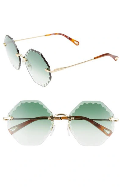 Shop Chloé Rosie 58mm Gradient Octagonal Rimless Sunglasses In Gold/ Gradient Green
