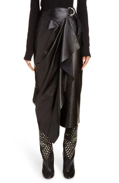 Shop Isabel Marant Ruffle Leather Midi Skirt In Black