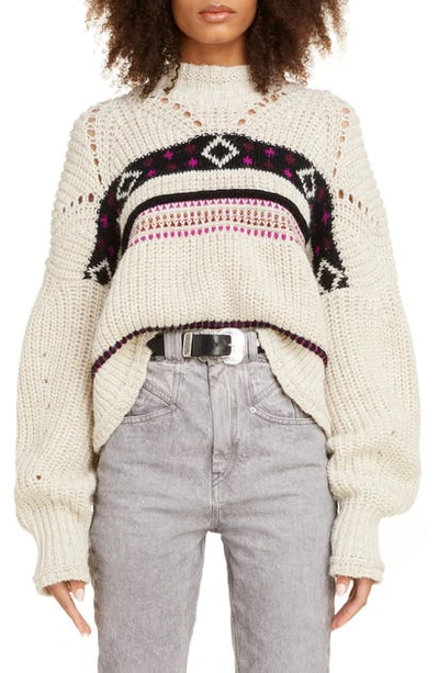 Shop Isabel Marant Jacquard Mock Neck Wool Blend Sweater In Ecru