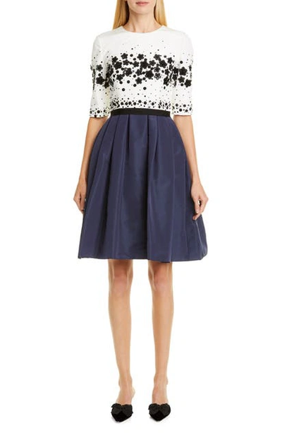 Shop Carolina Herrera Embellished Silk Fit & Flare Dress In Sapphire Multi