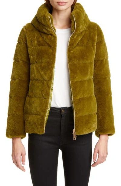 Shop Herno Quilted Down Faux Fur Puffer Jacket In Green