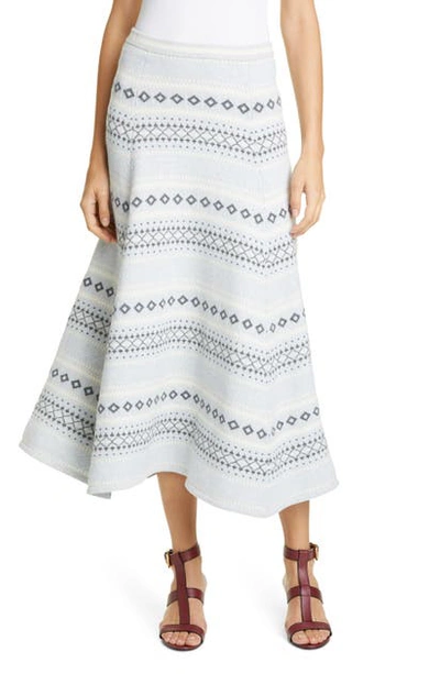 Shop Adam Lippes Fair Isle Midi Sweater Skirt In Light Grey Multi