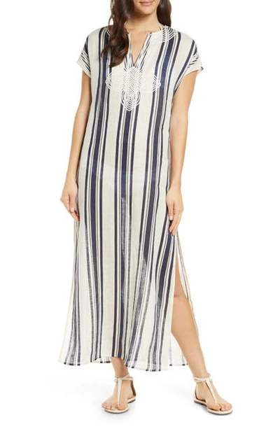 Shop Tory Burch Awning Stripe Cover-up Caftan In Tory Navy Bold Awning Stripe