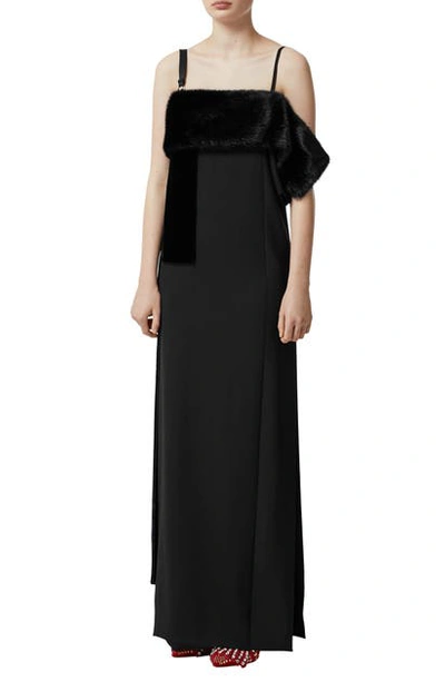 Shop Burberry Faux Fur Detail Silk Gown In Black