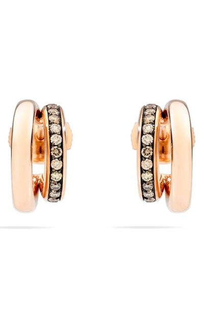 Shop Pomellato Iconica Diamond Double Huggie Hoop Earrings In Rose Gold/ Brown Diamond
