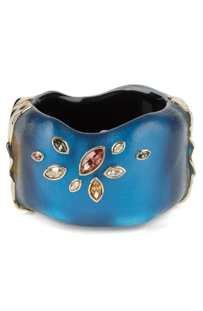 Shop Alexis Bittar Navette Crystal Embellished Large Hinge Bracelet In Pacific