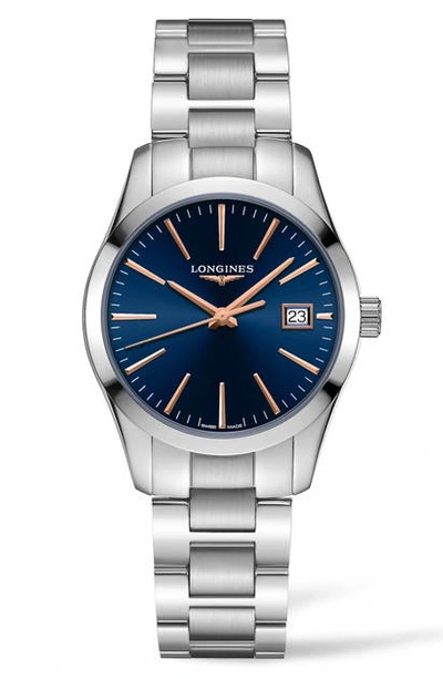 Shop Longines Conquest Classic Bracelet Watch, 34mm In Silver/ Blue