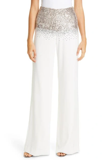 Shop Sachin & Babi Ombre Sequin High Waist Wide Leg Pants In Ivory And Silver