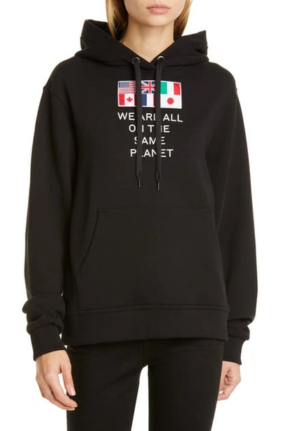 Shop Burberry Poulter Flag Applique Cotton Hoodie In Black