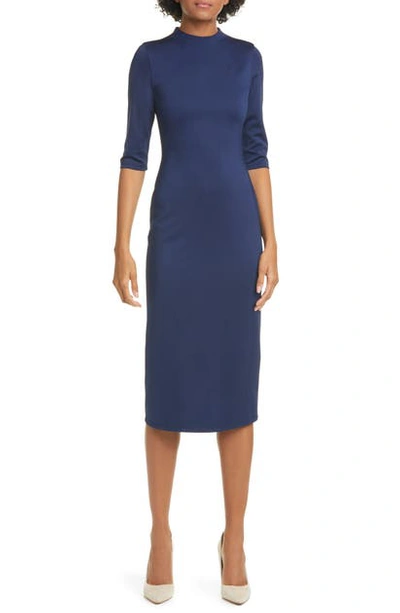 Shop Alice And Olivia Delora Fitted Mock Neck Dress In Navy