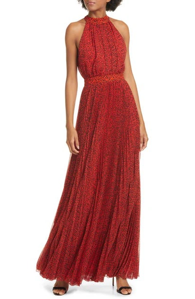 Shop Alice And Olivia Kelissa Halter Print Maxi Dress In Mini Leopard Ruby/ Black