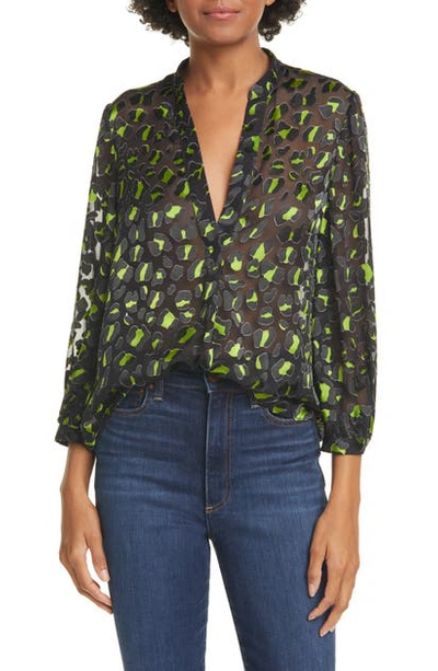Shop Alice And Olivia Sheila Blouse In Leopard Electric Green
