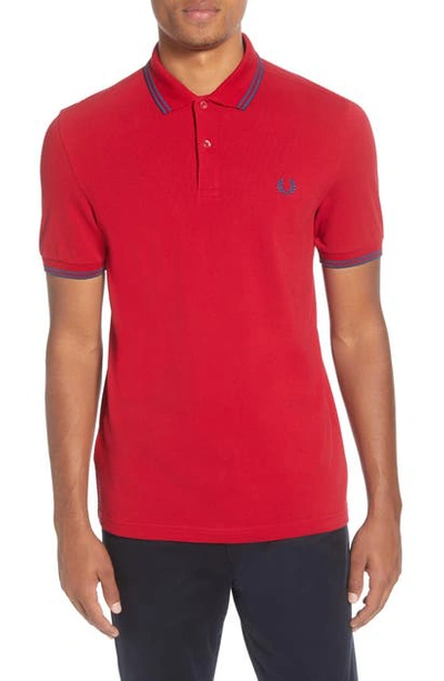 Shop Fred Perry Twin Tipped Extra Slim Fit Pique Polo In Siren/ Mb/ Mb