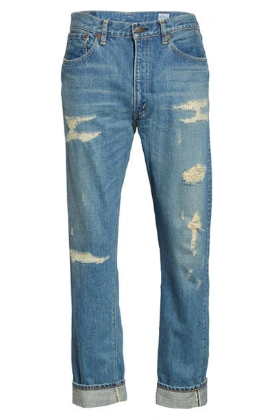 Shop Orslow 107 Distressed Slim Fit Cuff Jeans In Indigo