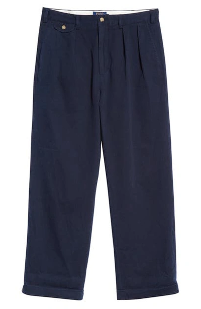 Shop Polo Ralph Lauren Big Pleated Chino Pants In Aviator Navy