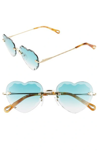 Shop Chloé Rosie 55mm Heart Shaped Sunglasses In Gradient Turquoise/ Gold