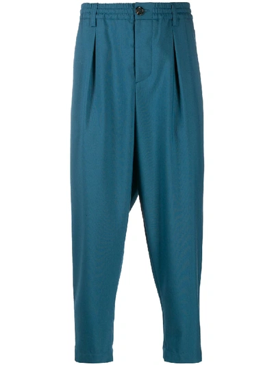 Shop Marni Elasticated Waistband Cropped Trousers In Blue