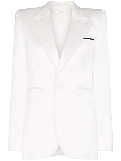 Shop Saint Laurent Square-shoulder Blazer Jacket In White