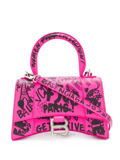 Shop Balenciaga Hourglass Xs Graffiti Print Tote In Pink