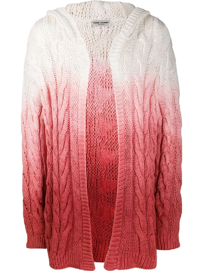 Shop Saint Laurent Ombré-effect Cable Knit Cardigan In Pink