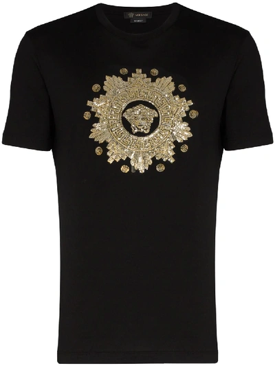 Shop Versace Sequinned Medusa Motif T-shirt In Black