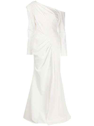 Shop Avaro Figlio One Shoulder Pearl-embellished Dress In White