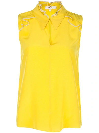 Shop Dorothee Schumacher Silk Sleeveless Ruffle Blouse In Yellow