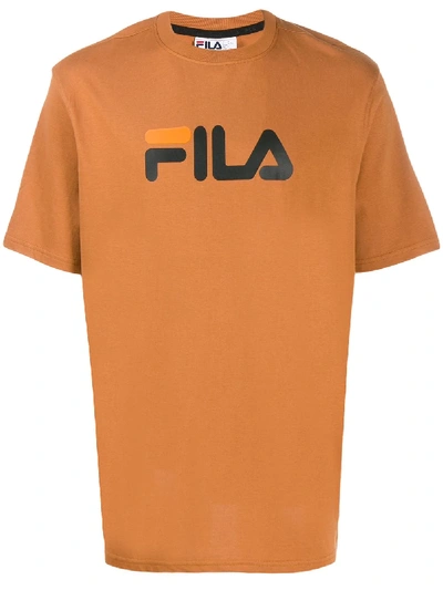 Shop Fila Logo Embroidered T-shirt In Brown