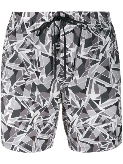 Shop Fendi Geometric-print Swim Shorts In Grey