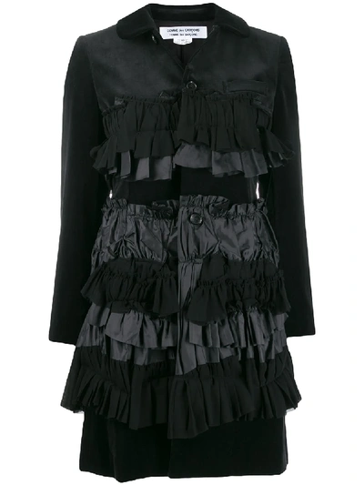 Shop Comme Des Garçons Comme Des Garçons Frilled Panel Single-breasted Coat In Black