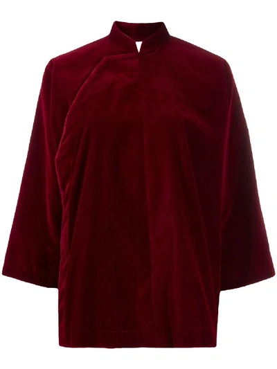 Shop Comme Des Garçons Comme Des Garçons Mandarin Collar Velvet Jacket In Red